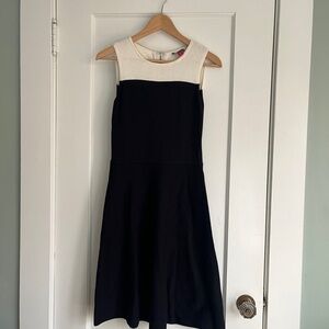 Vince Camuto Black and Cream Knit Midi Dress with back zipper accent